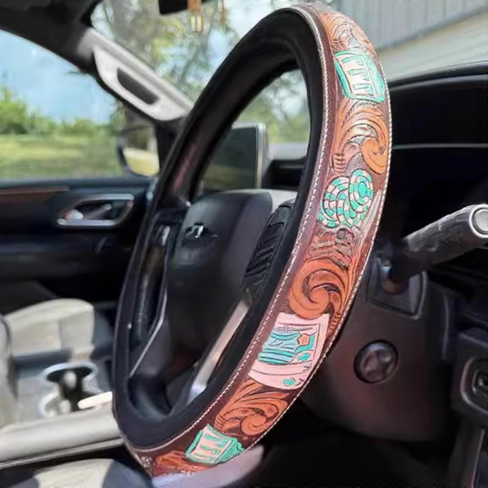 Quick Install Cowhand Themed Steering Cover Additional Synthetic Leather Constant Use Multicolor