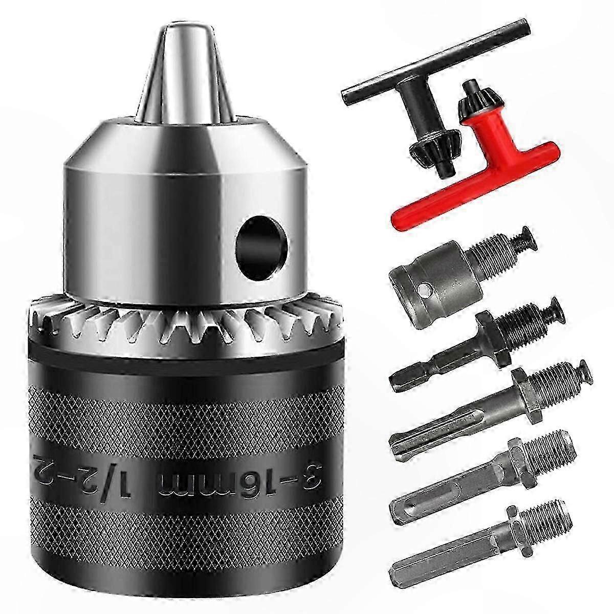 1/2-20UNF Drill Chuck Adapter, 3-16mm Keyed Chuck with 16mm Chuck Key for Impact Driver, Electric Drill, Hammer Drill