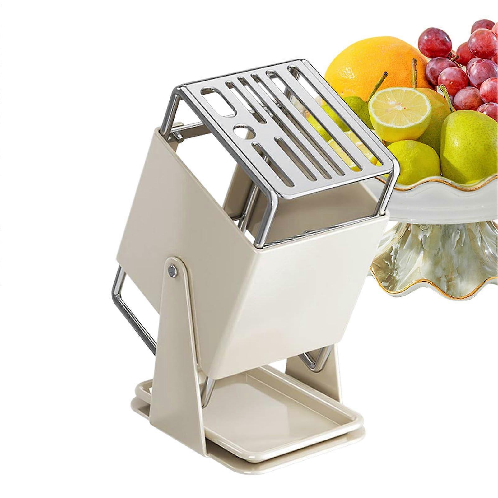 Cutter Block Holder 9Slot Knife Block, Rotating Rack, Drain Tray, White, Carbon Steel & Stainless Frame