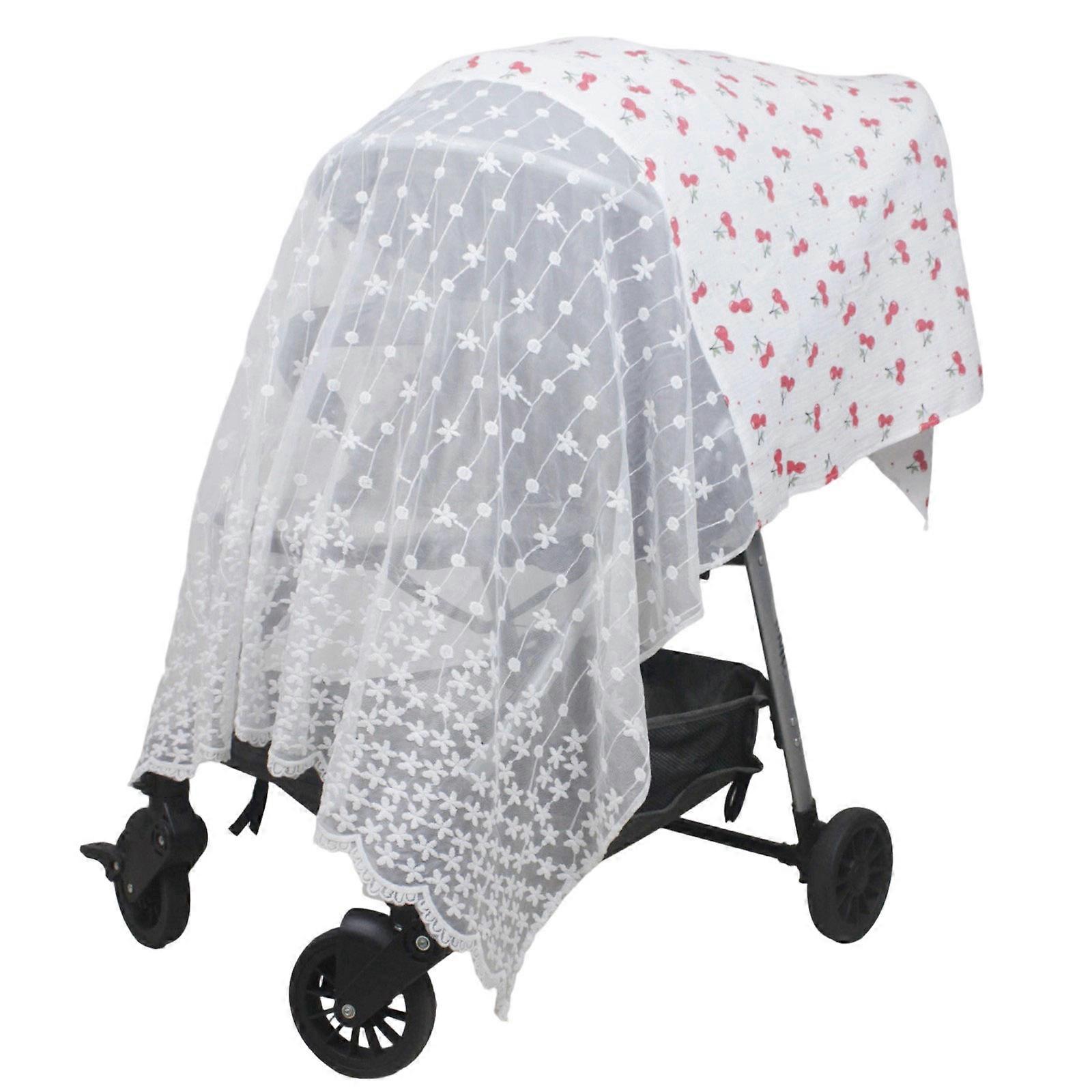 Full Coverage Baby Carriage Fly Netting Cotton Polyester Embroidered Design Cover Blanket Safe Protections Multicolor