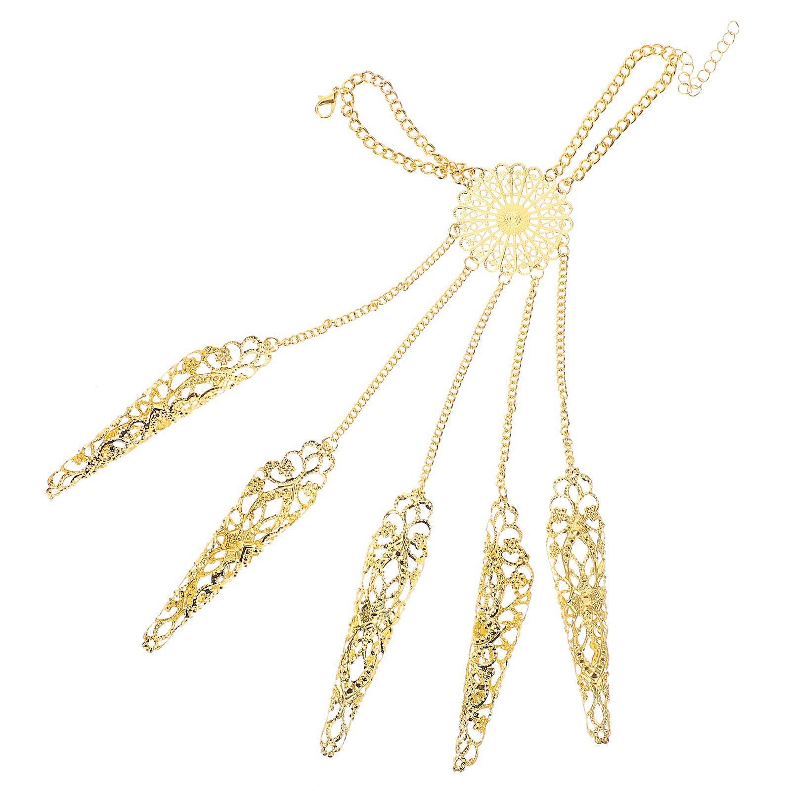 Golden Finger Nail Tips Bracelet for Dance Performance Chain Decor