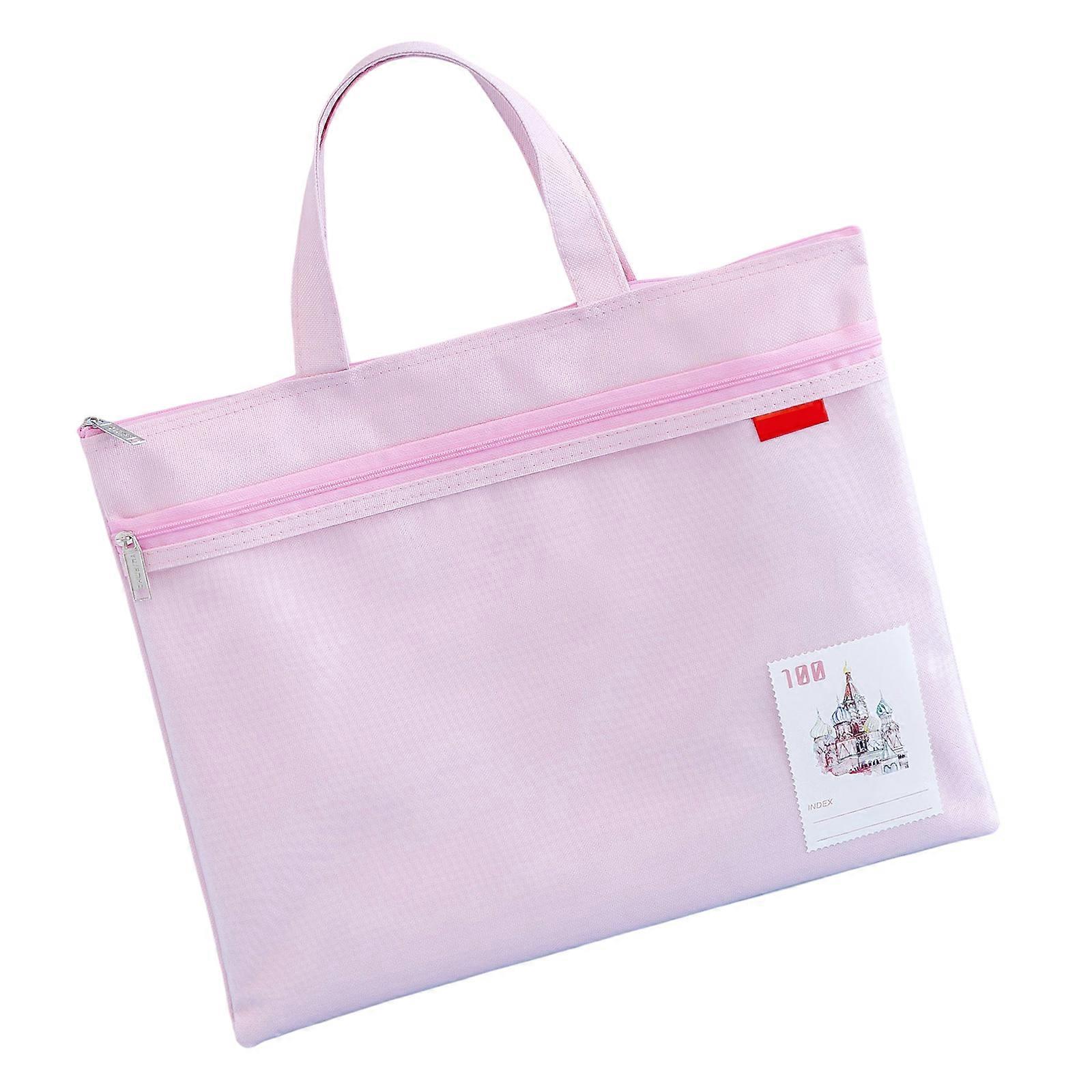A4 Double Zip Document Folder File Folder Document Organizers Handheld Document Bag Storage Bag for Student  Pink
