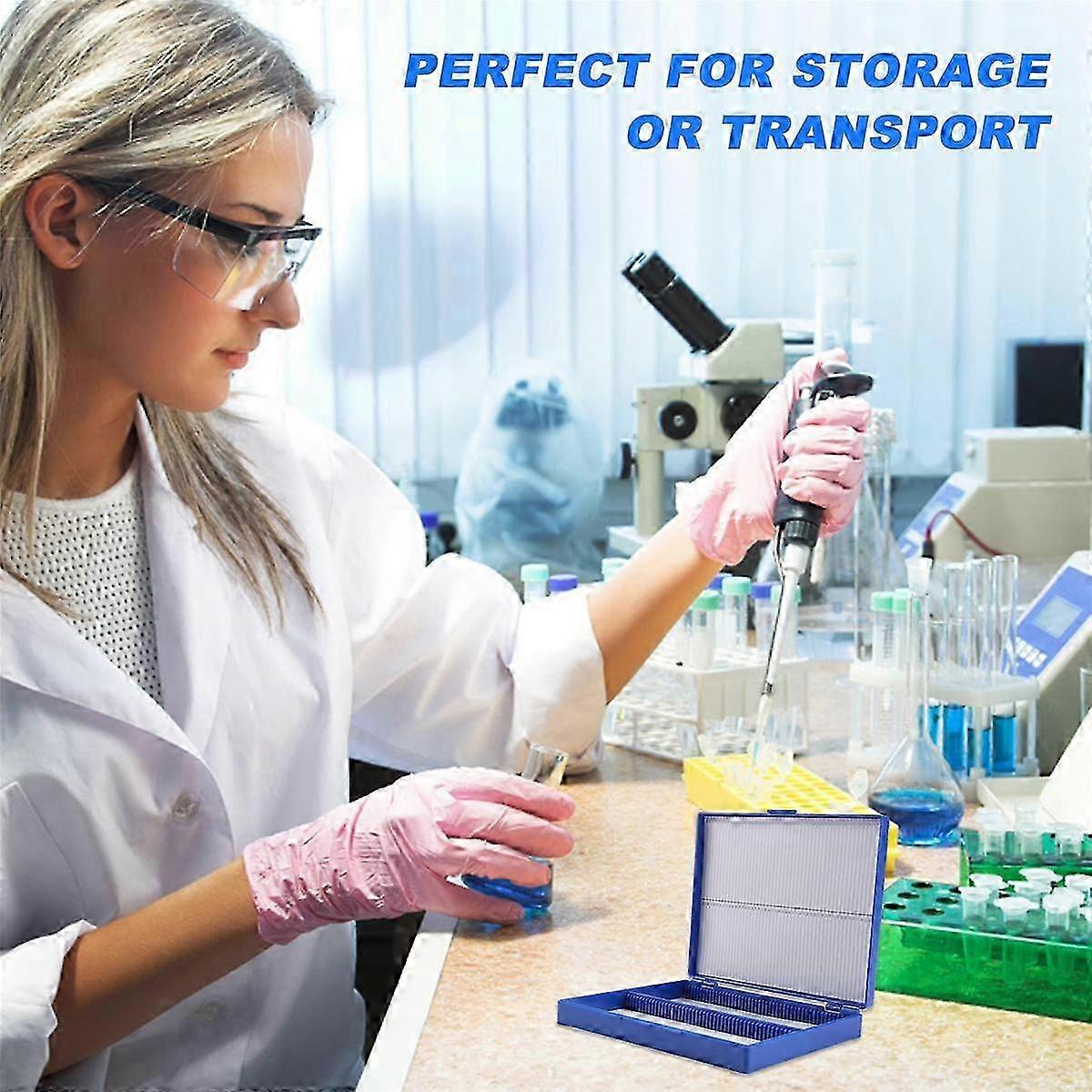 Microscope slide box for lab use - Royal blue plastic holder with 100 microslides