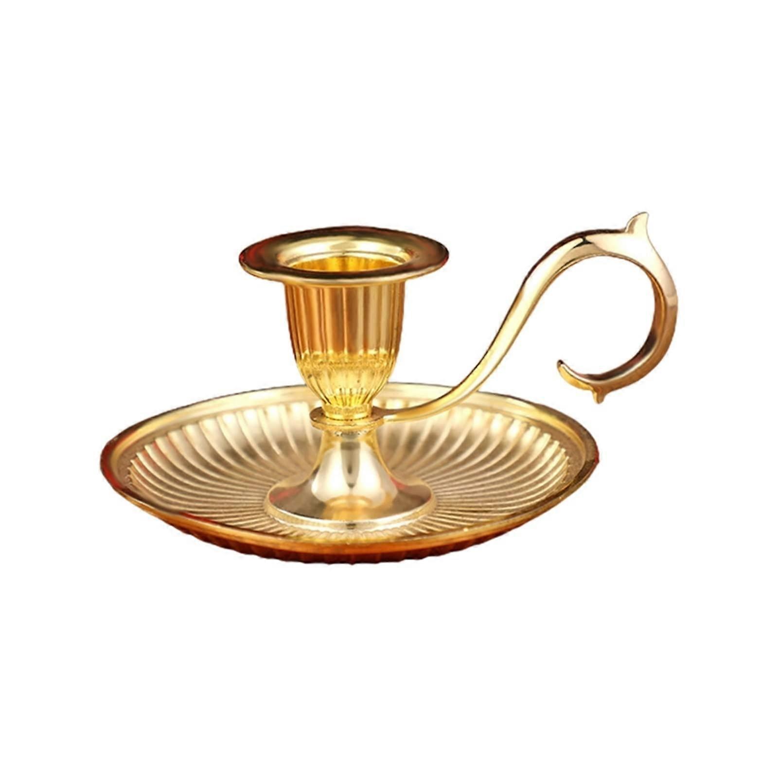 Metal Taper Candle Holder with Handle for Dining Table and Home Décor, Retro Black 11.9x4.1cm