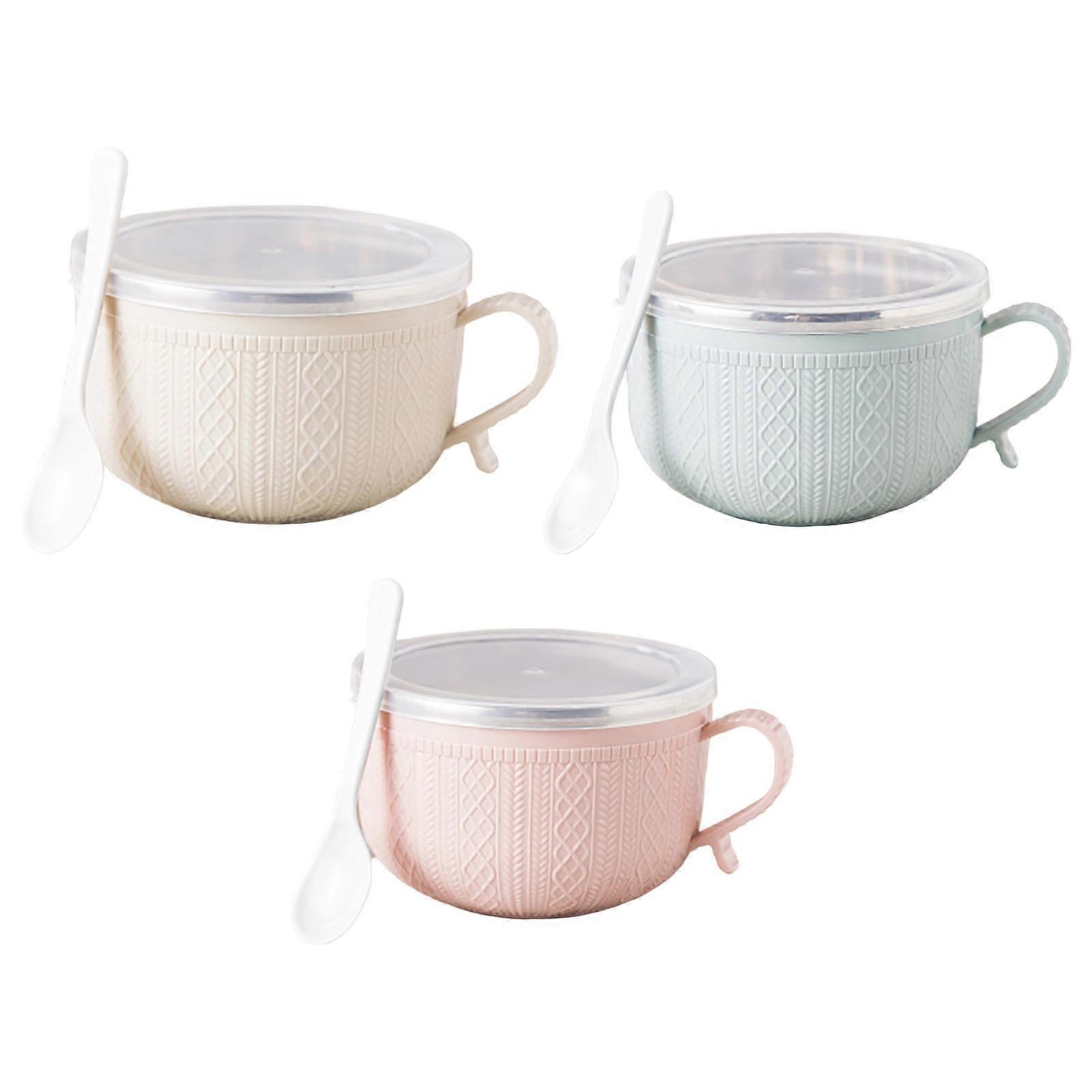 Lunch Box Stainless Steel Double-layer Ramen Noodles Bowl Set with Handle Food Container with Lid and Spoon Multicolor