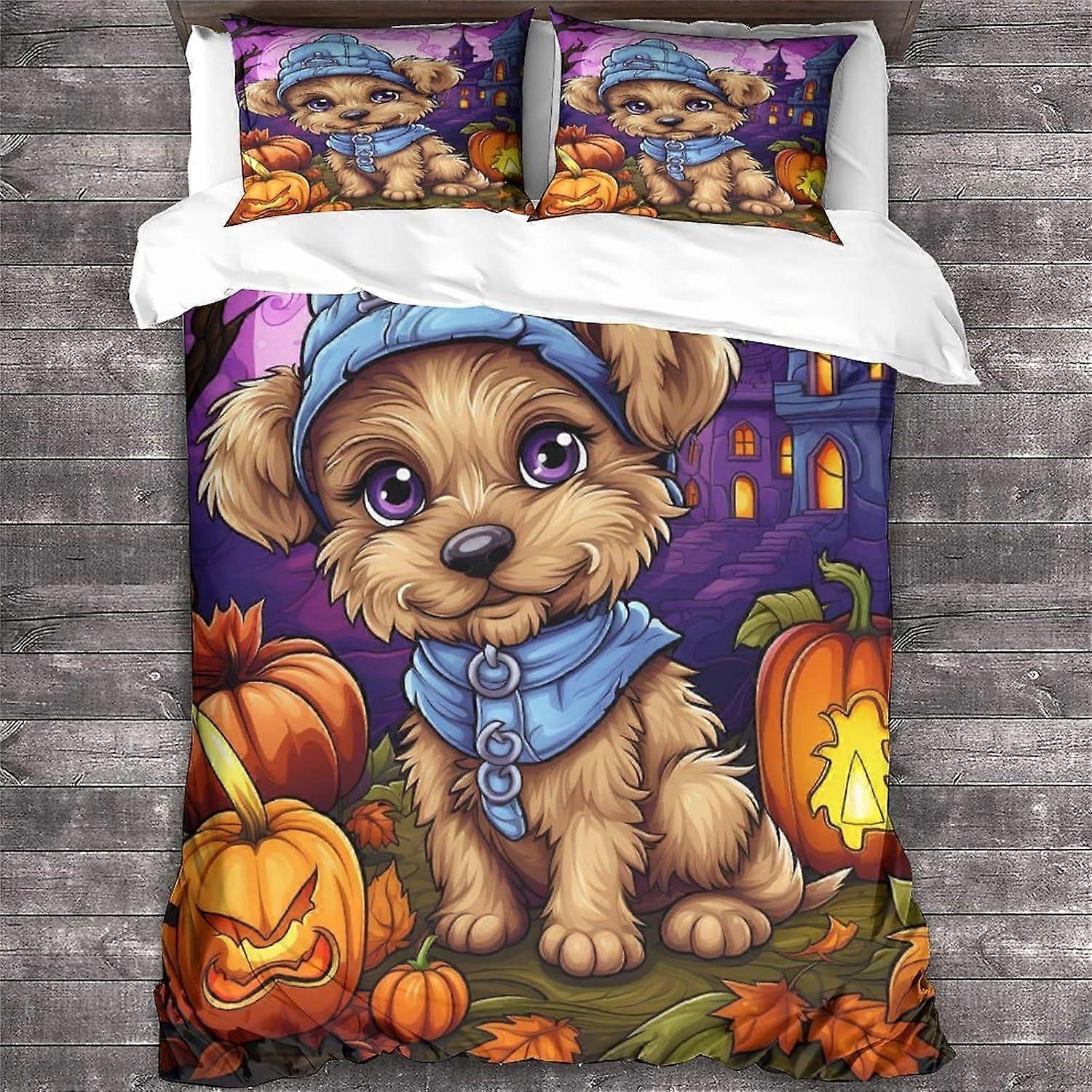 LikeEj غطاء لحاف مجموعة الفراش 3 قطع ، لينة ستوكات 3D هالوين نمط لحاف غطاء سحاب إغلاق مع أكياس وسادة