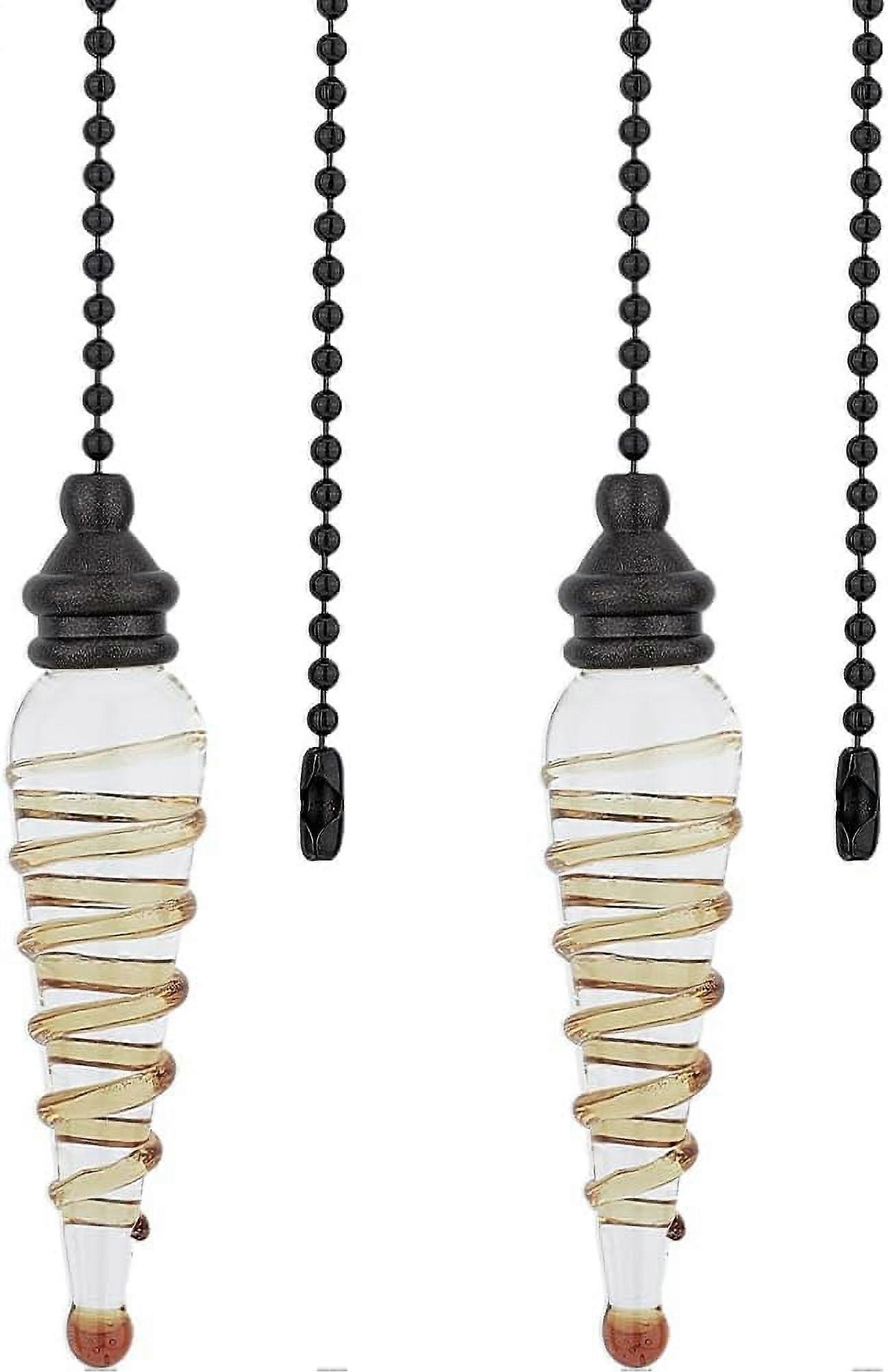 2Pcs 15" Crystal Ceiling Fan Pull Chain Set, Decorative Glass Beaded Ball Pull String for Ceiling Light Lamp, Yellow