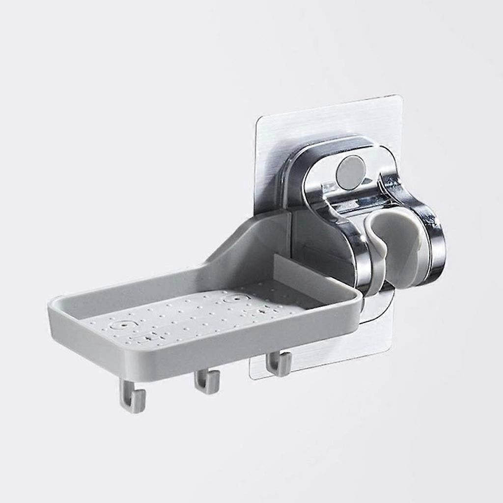 Bathroom Shower Head Holder Wall Mount Adhesive NoDrill Bracket with Soap Dish