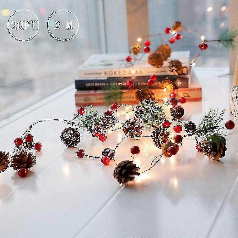 Festive String Lights with Pine Cone, Red Pearl, and Bell Decorative Garland