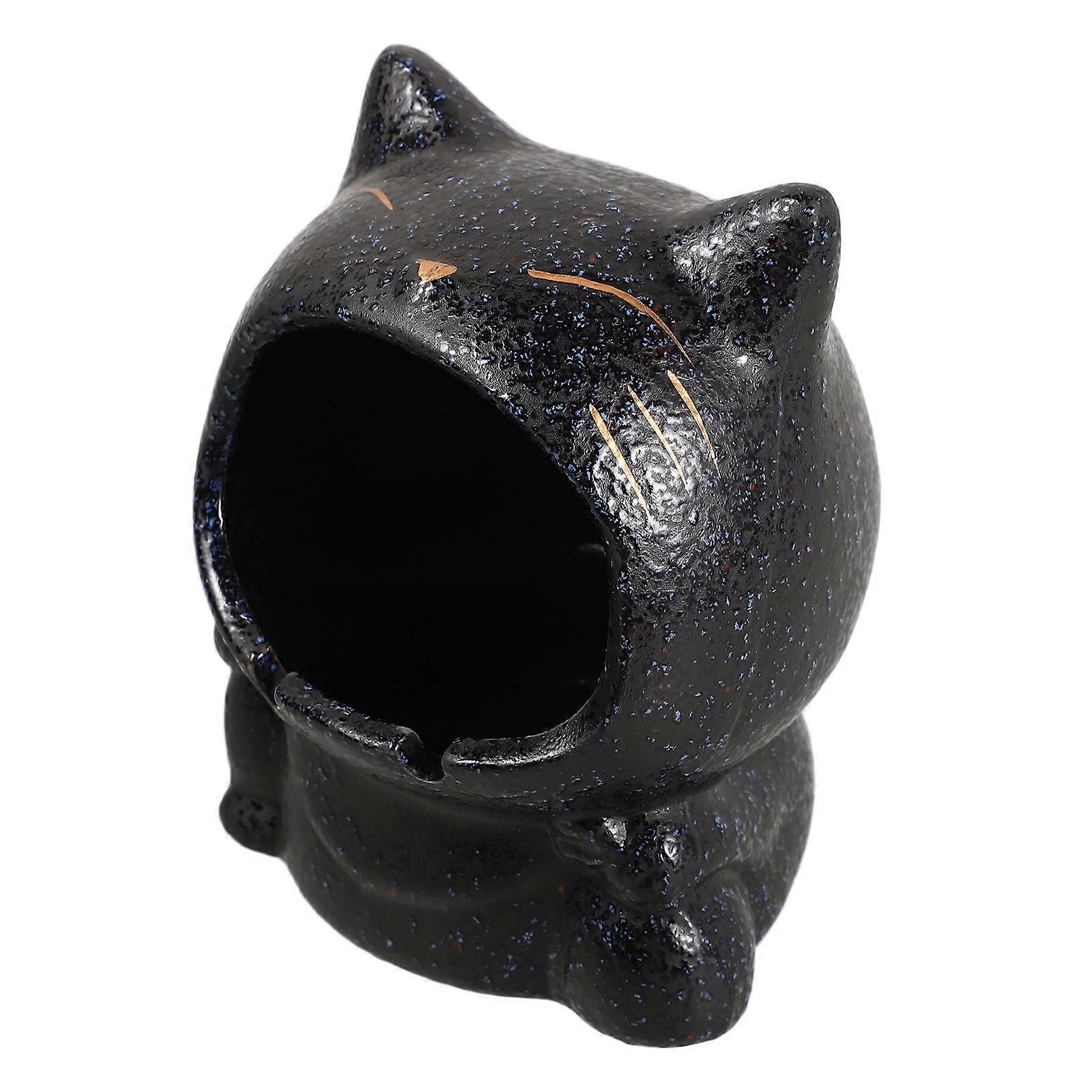 Black Ceramic Ashtray for Smoking with Unique Cat Shape for Indoor Use