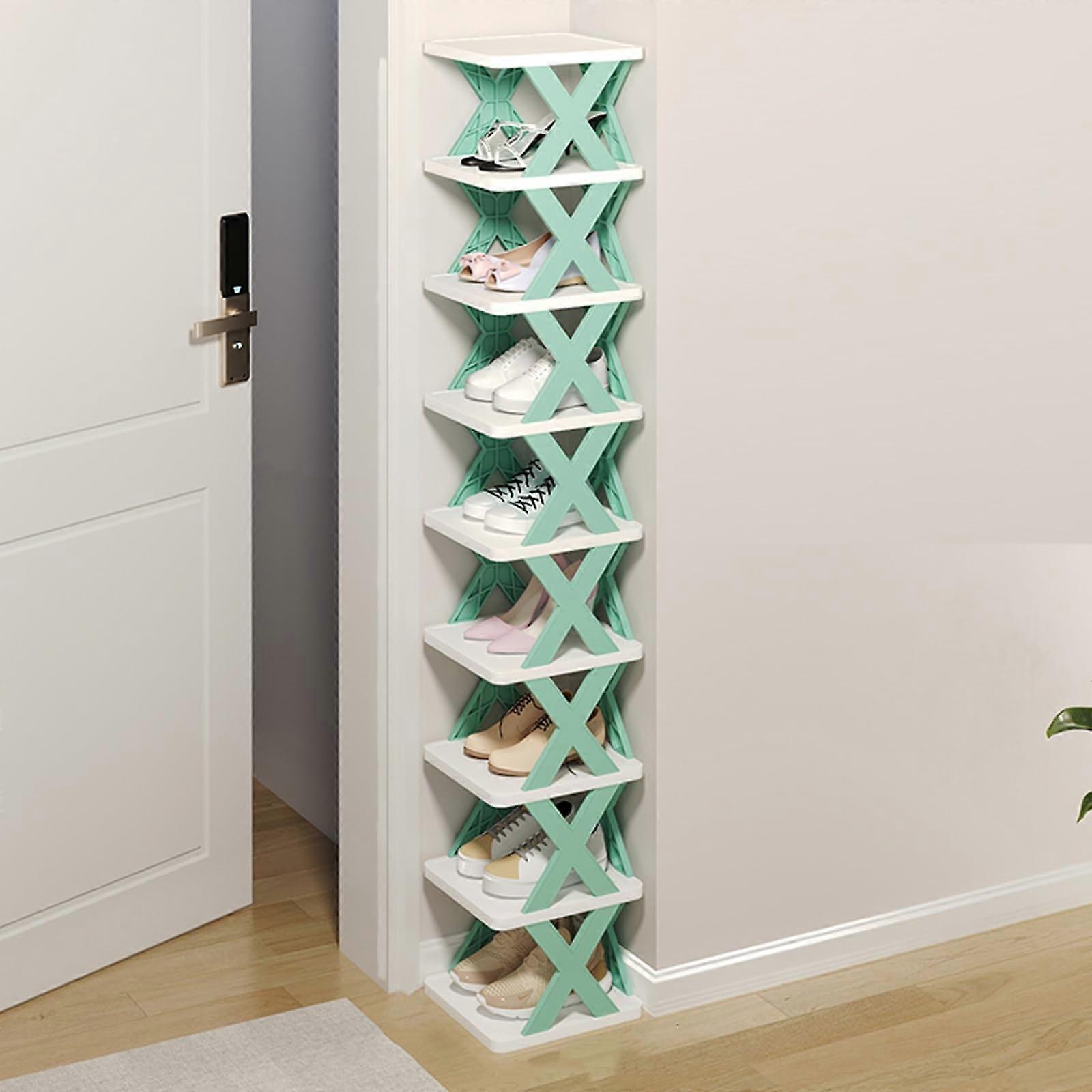 Shoe Rack 9Tier SpaceSaving Stackable Plastic Organizer for Small Narrow Entryway Blue