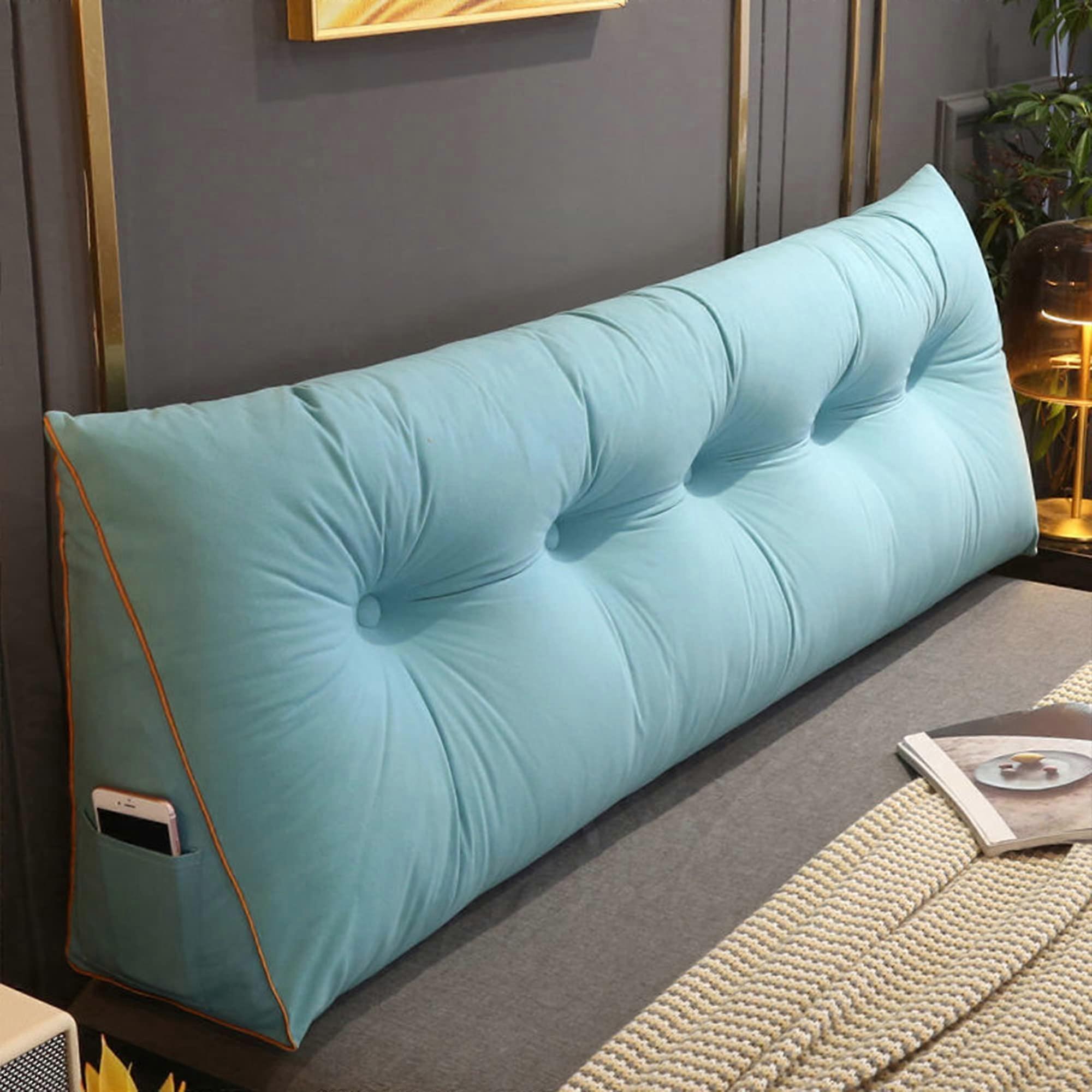 Large Triangular Reading Pillow with Ergonomic Back Support, Velvet Wedge Cushion for Bed Headboard