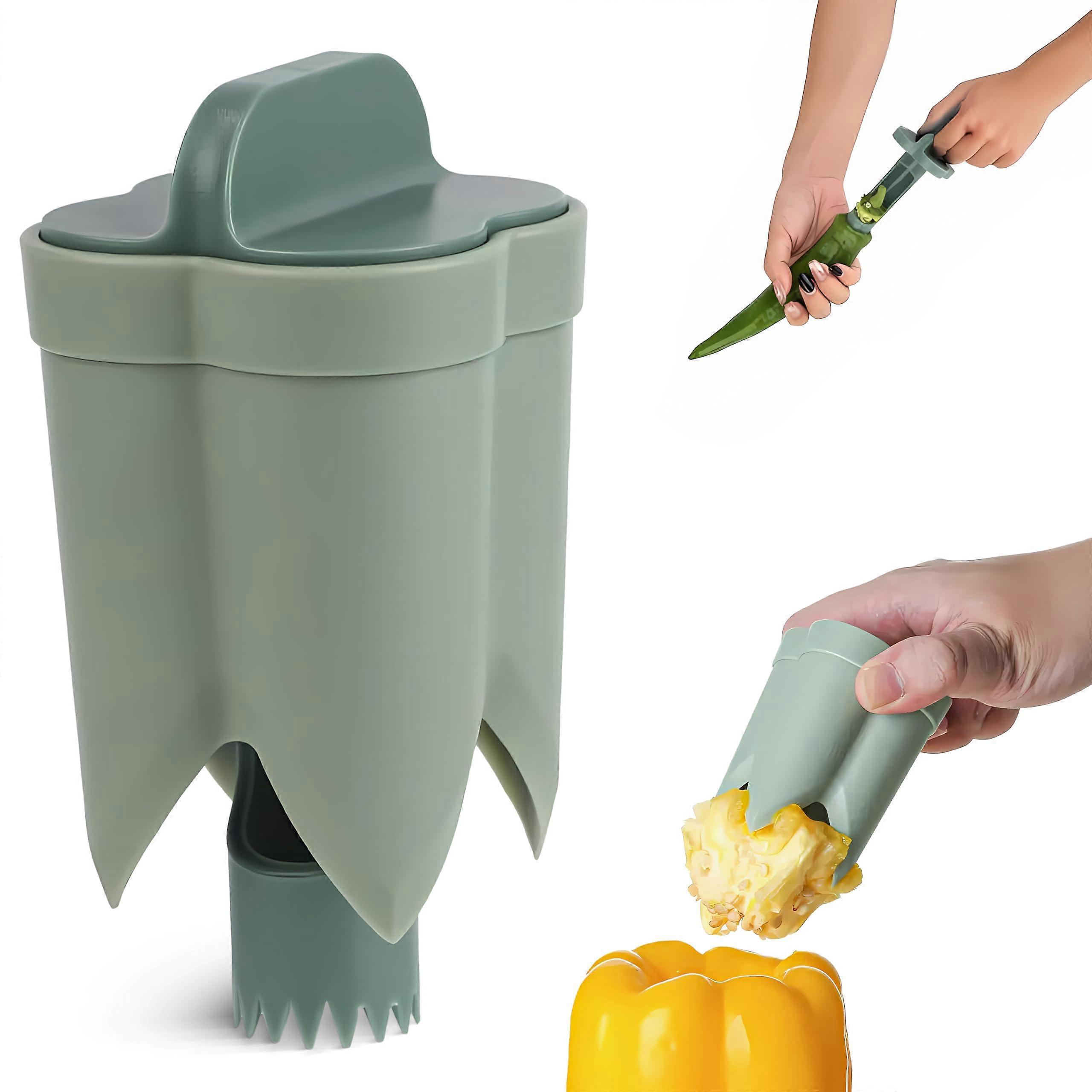 Pepper Corer and Seed Remover Tool for Bell Peppers and Jalapenos with Builtin Corer Design