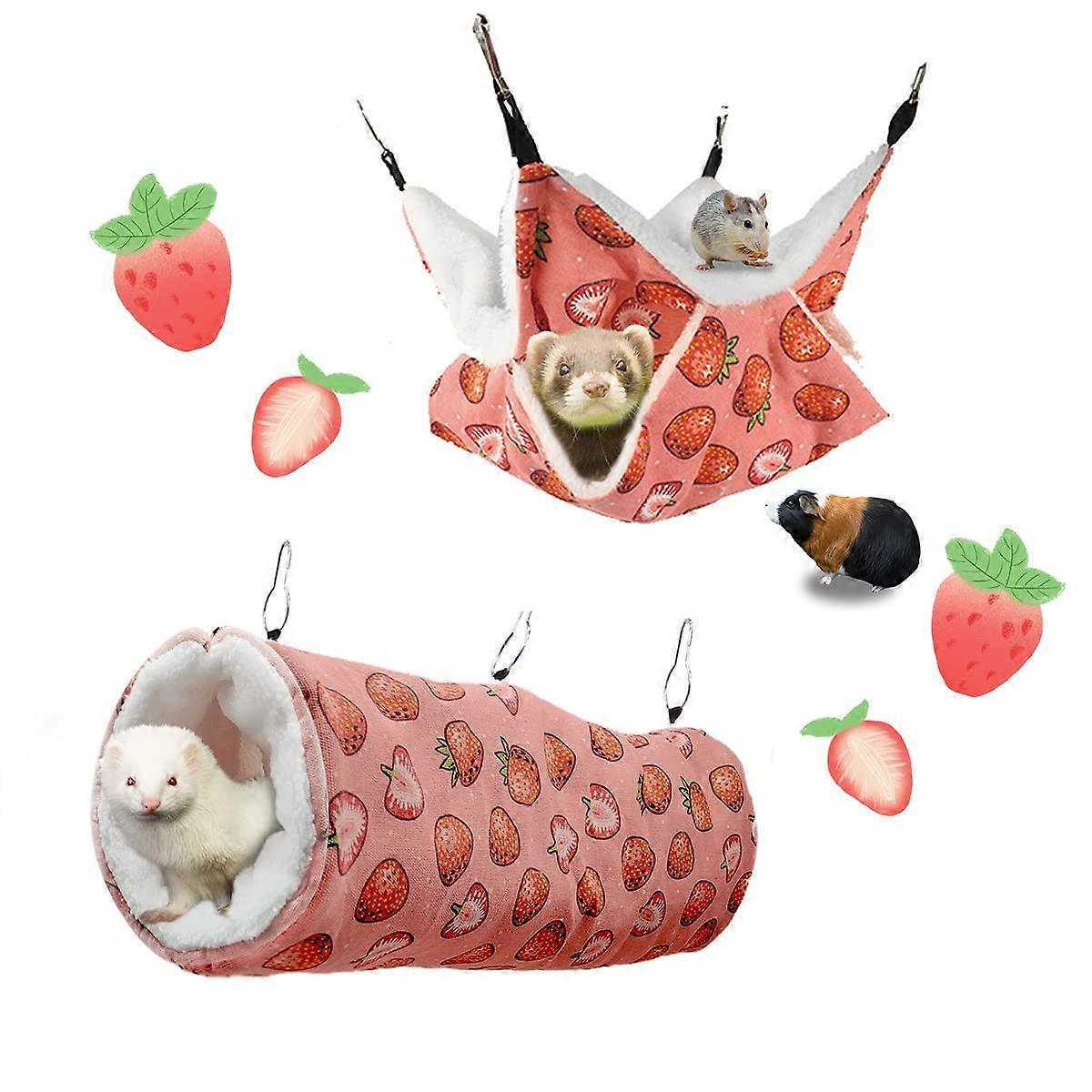 Small Pet Hammock and Tunnel Set with SpaceSaving Bunk Design, Soft Fleece Bed for Guinea Pig Ferret Hamster