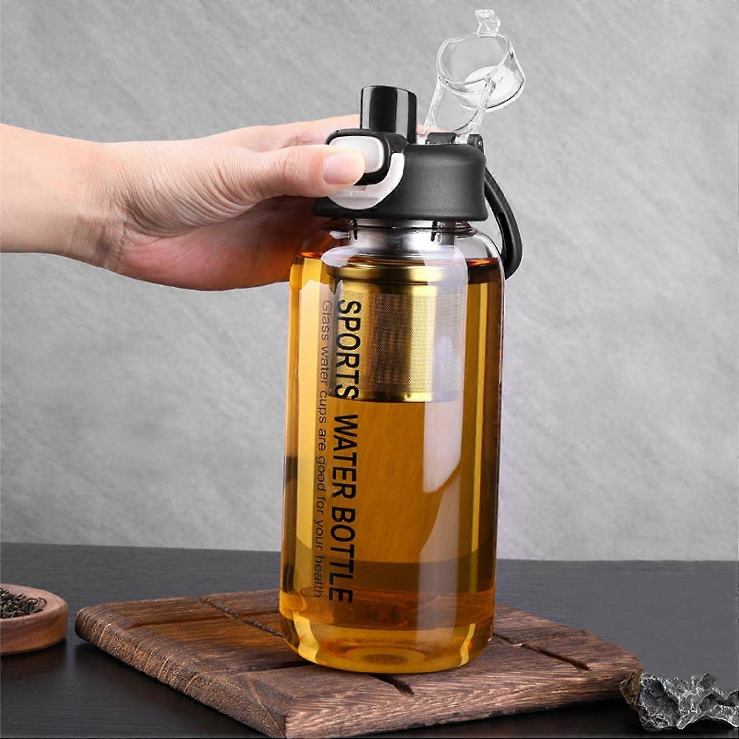 Glass Tea Bottle with Infuser 1500ML Borosilicate Tumbler with Straw Sleeve Lock Lid Handle Leakproof