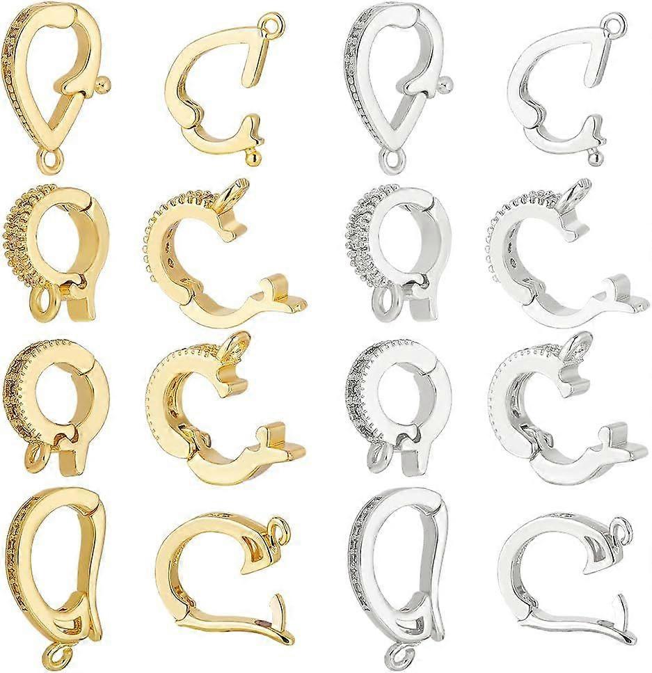 16Pcs 8 Styles Necklace Shortener Enhancer Clasps Brass Cubic Zirconia Diamond Connector Openable Pearl Enhancer Click Lock Clasp for DIY Jewelry Find