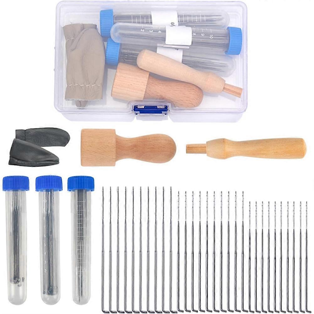 Needle-Felting Kit with 30 Felting-Needles in 3 Sizes, Wooden Handle & Finger Cots - Felting Supplies for DIY Wool Craft