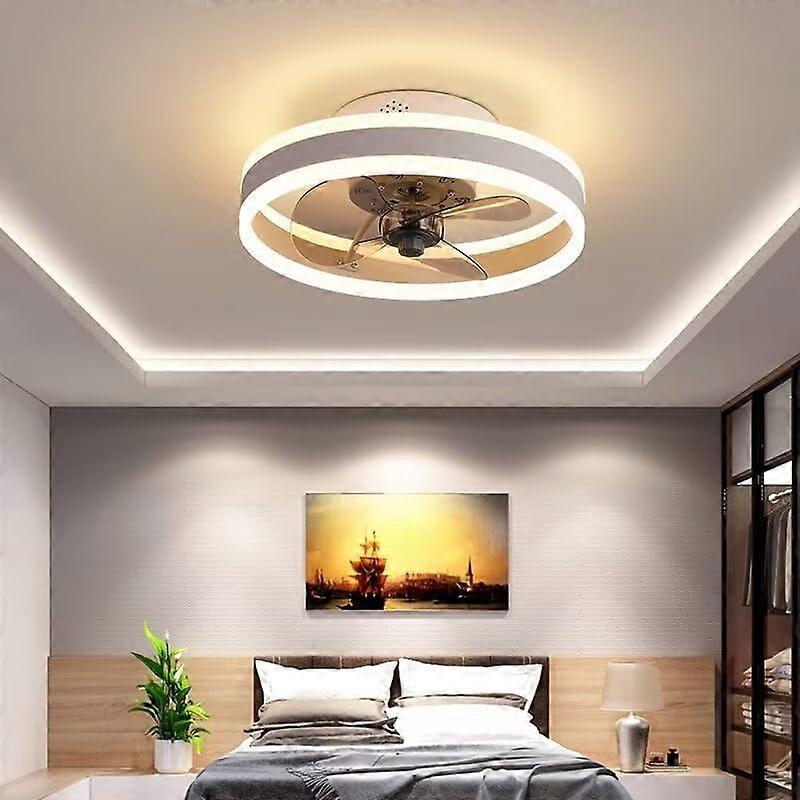 Ceiling Fan With Remote Control Flush Mount Indoor 50cm LED Dimmable LowProfile Smart 3Color Light Change And 6 Speeds