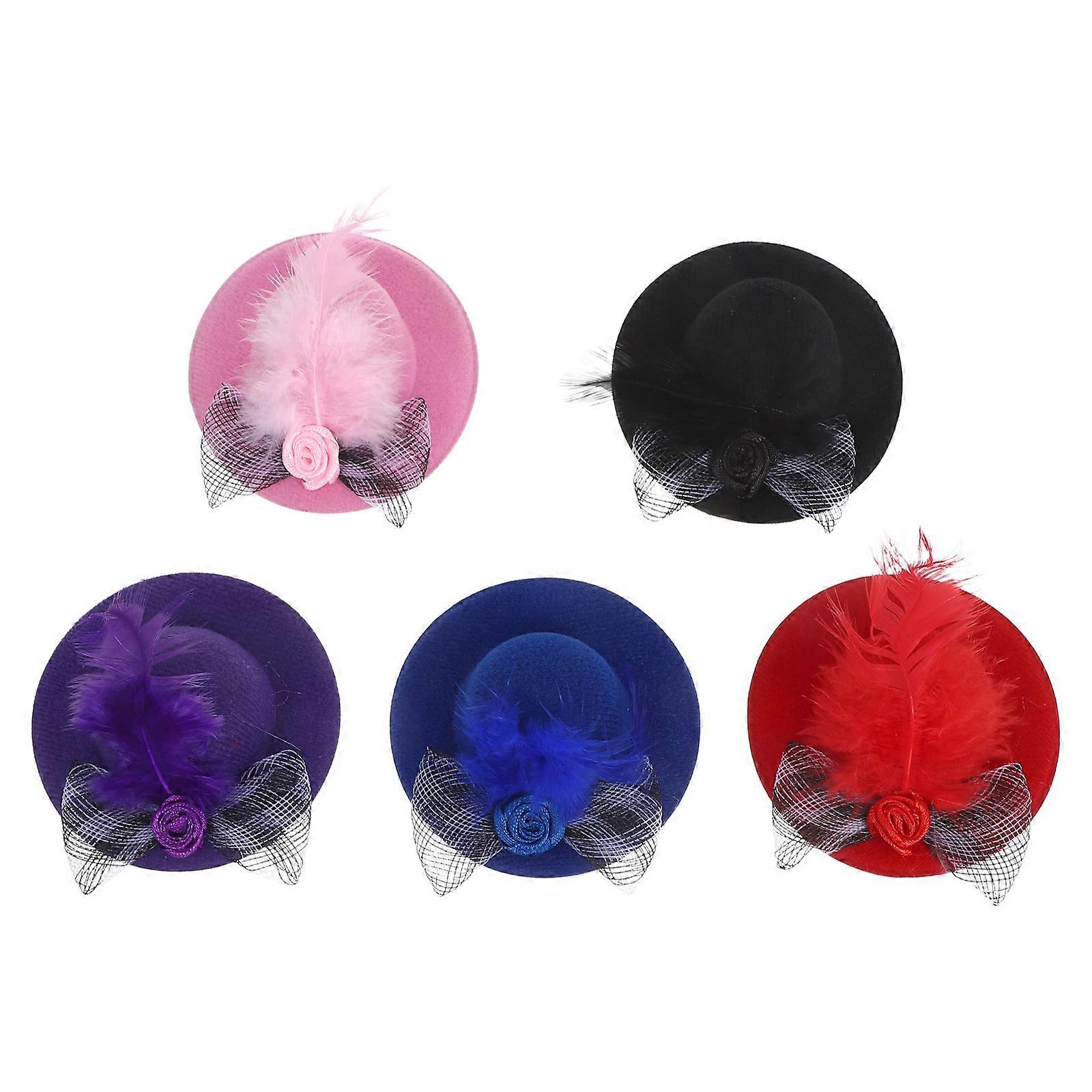 Mini Hats Doll Top Hat for DIY Use 5Pcs Assorted Color Mesh Hats
