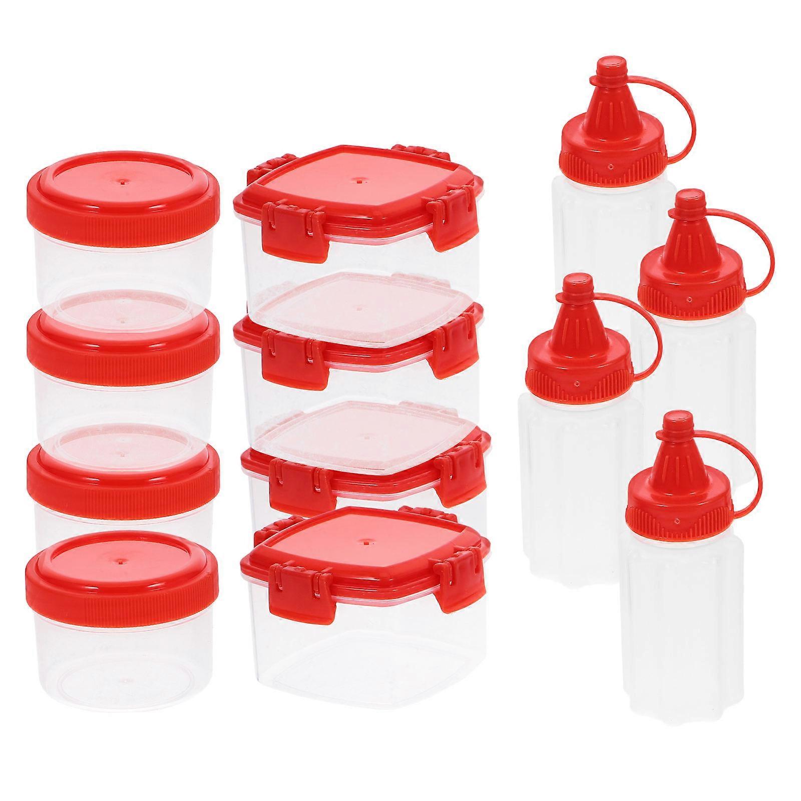 Reusable Sauce Squeeze Bottle and Box Kit for Storage 12Pcs Red