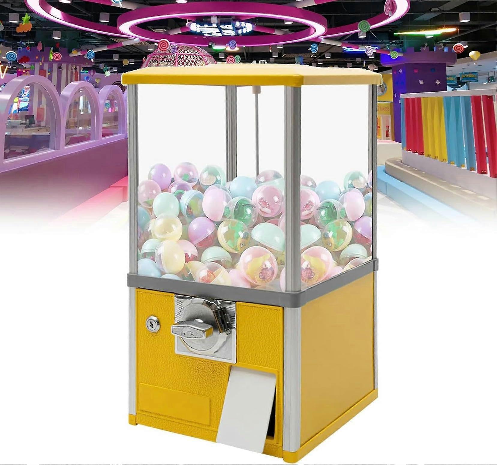 Capsule Toy Vending Machine with Large Capacity Dispenser, Coin Operated, Yellow Rectangular Design