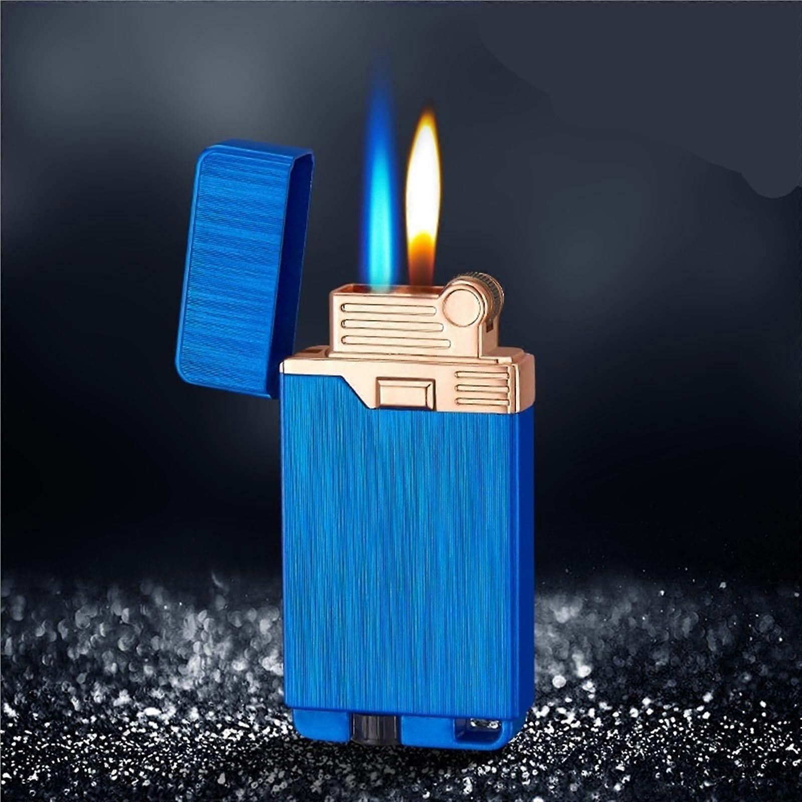 Torch Lighter Blue Dual Flame Windproof Refillable Butane Jet with Adjustable Flame for BBQ Camping