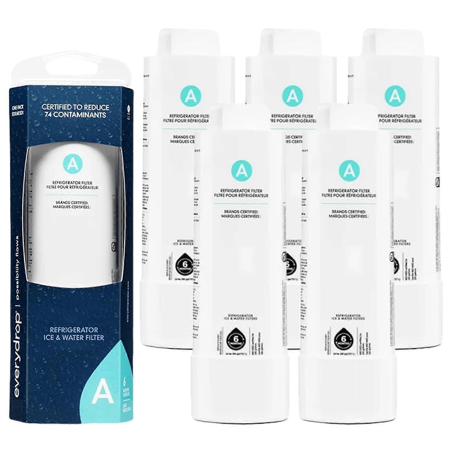 5Pack Refrigerator Water Filter Replacement for Whirlpool, EveryDrop EDRARXD1 Compatible, Improves Taste