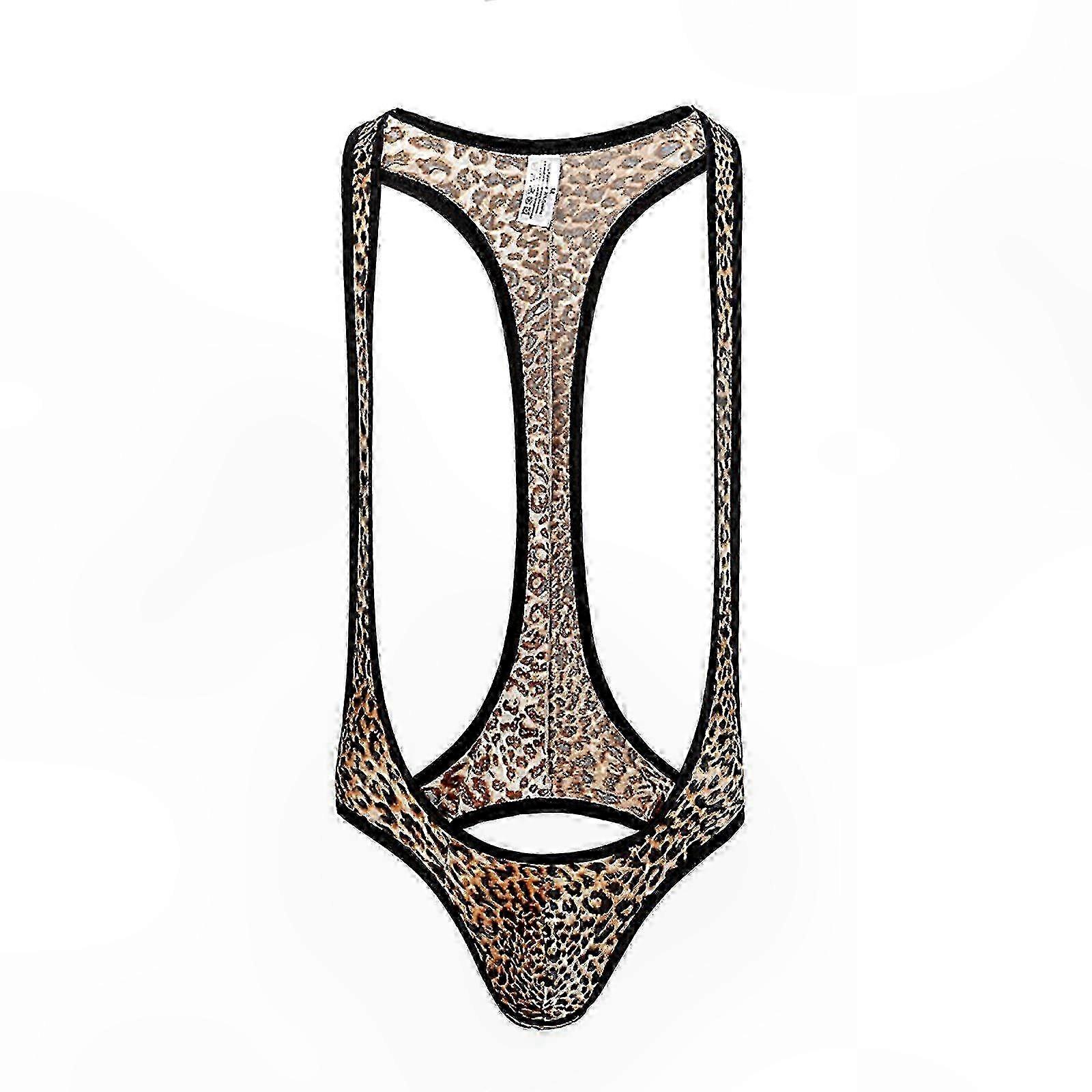 Men's Leopard Print Open Back Buttless Thong Underwear