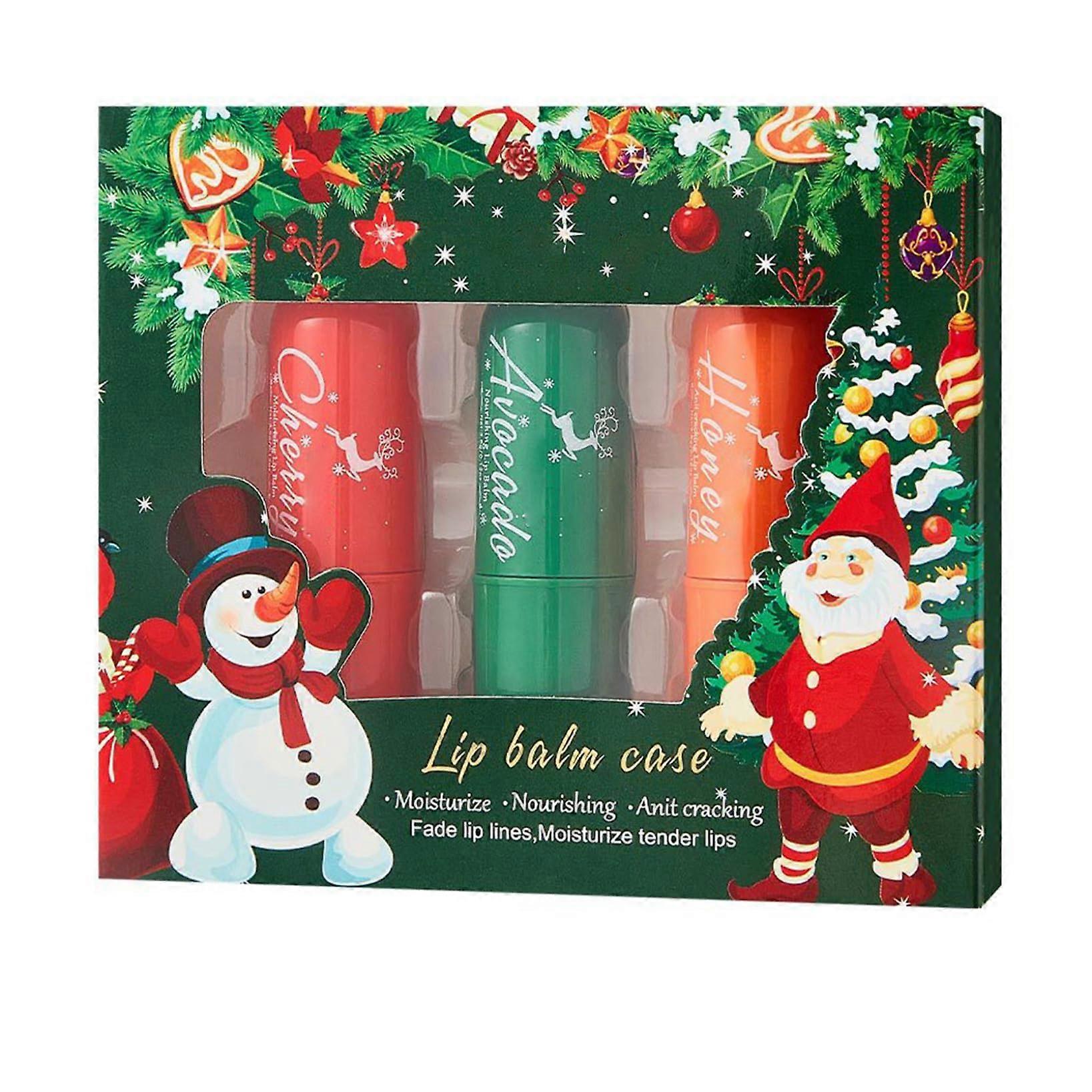 Lip Balm Set 3 Pack Fruit Flavored Deep Hydration Green Tint Christmas Stocking Stuffer Gift
