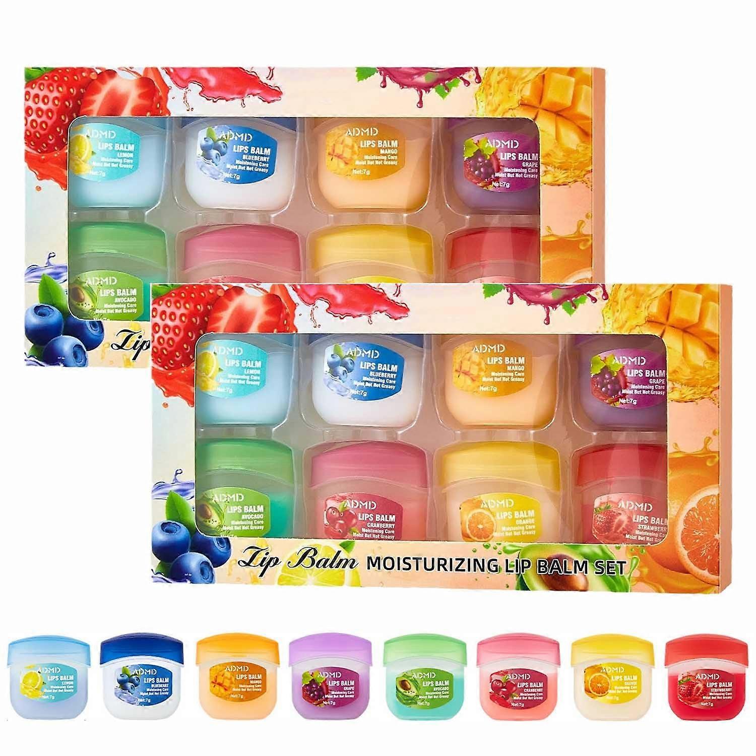 Lip Balm Set 4in1 Mini Fruit Flavored, Deep Hydration and Long Lasting Moisture, 8PCS (2 Sets)