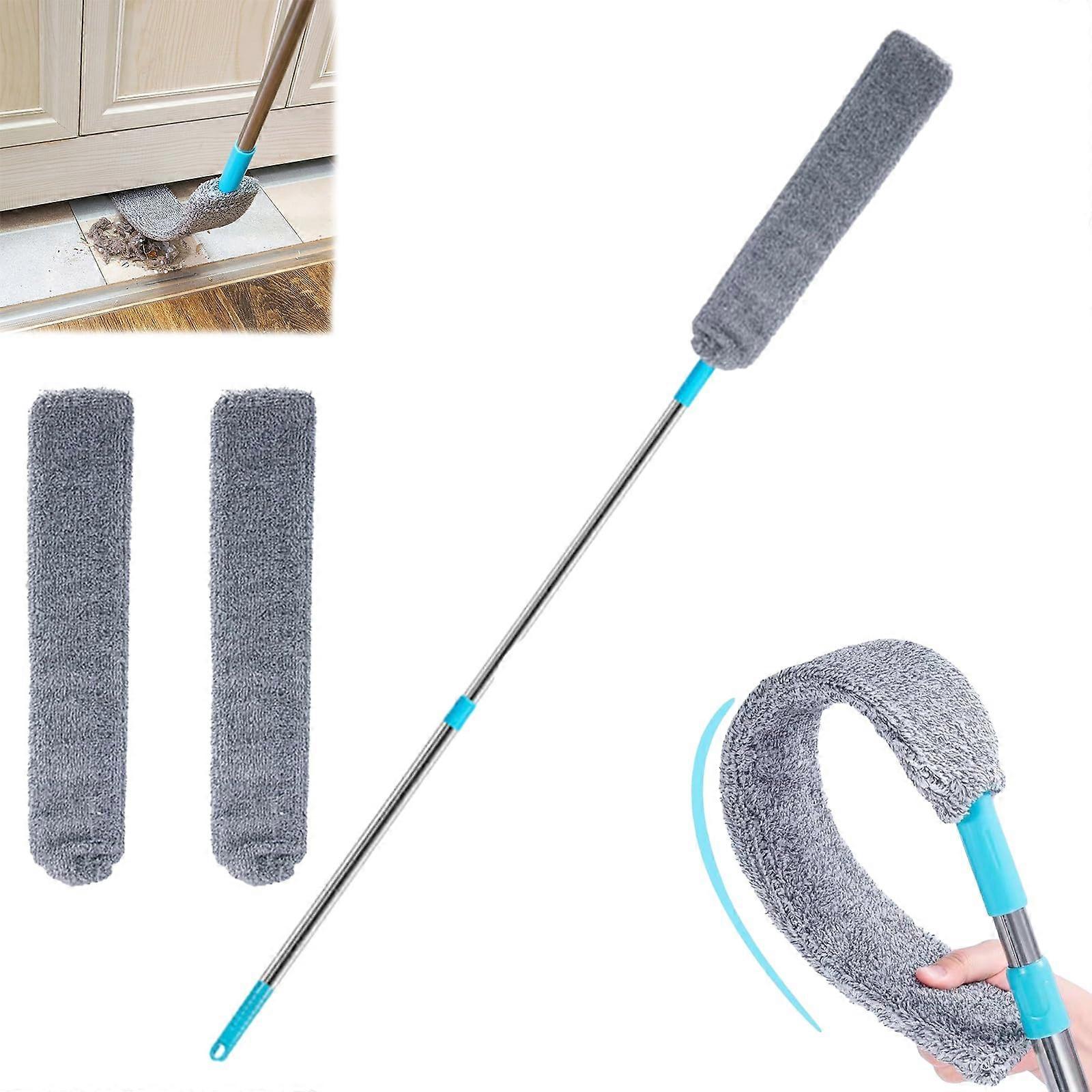 Under Appliance Duster with Bendable Microfiber Head, Extendable Pole, Under Fridge Cleaning Tool 1 Set + 2 Replacement Heads