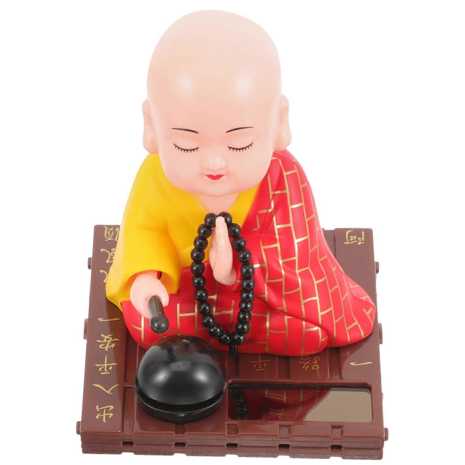 Solar Bobblehead Zen Monk Figurine with Solar Powered Motion for Car Dashboard, Medium Size