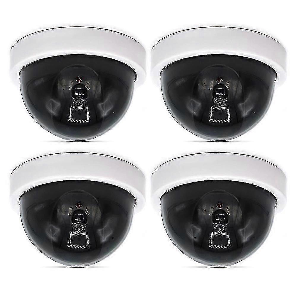 4 Pcs Dummy Security Cctv Dome Camera With Flashing Red Led Light Sticker Decals