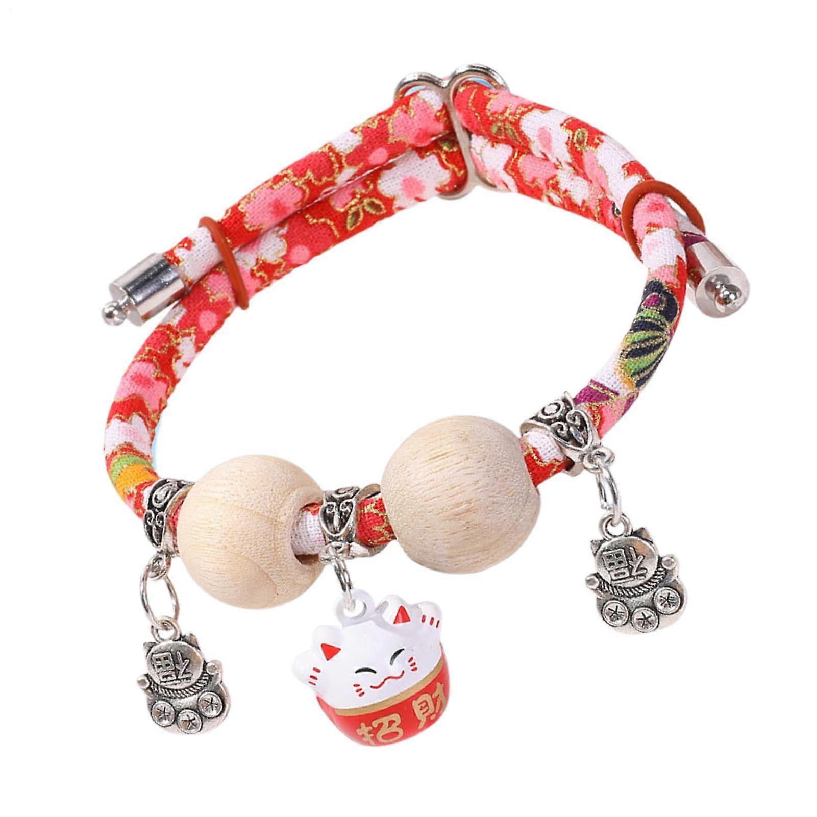 Adjustable Cat Collar with Bell, Soft Fabric for Small Pets, Red Decorative Holiday Design