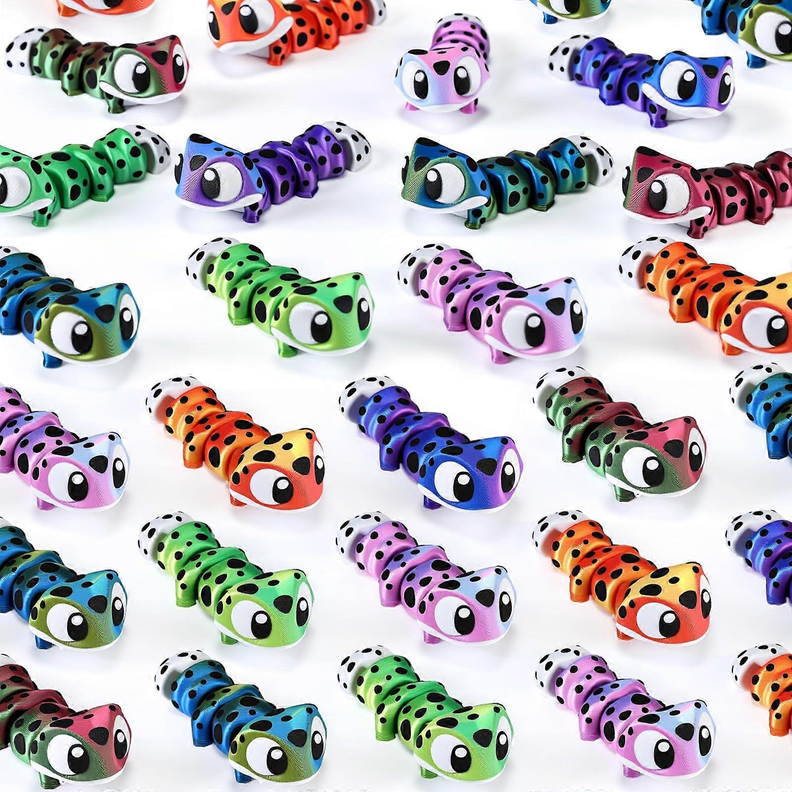 24 Pcs 3D Printed Leopard Gecko Figurines Set with Flexible Joints and Gradient Desk Decor