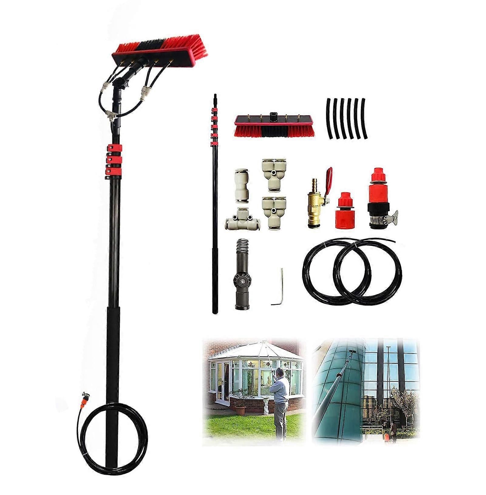 20ft Water Fed Telescopic Window Cleaning Pole with Angle Adjustable Brush for Solar Panels