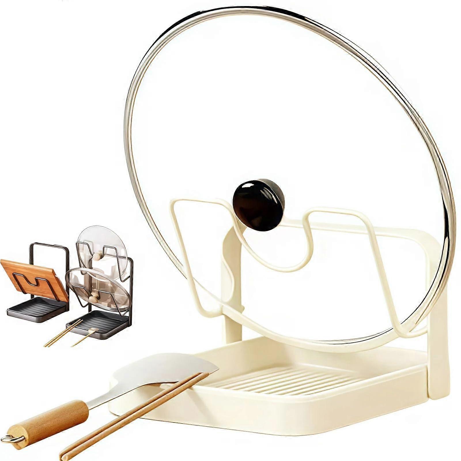 Pot Lid Organizer with MultiLayer Design, SpaceSaving Kitchen Lid Holder, White Countertop Rack