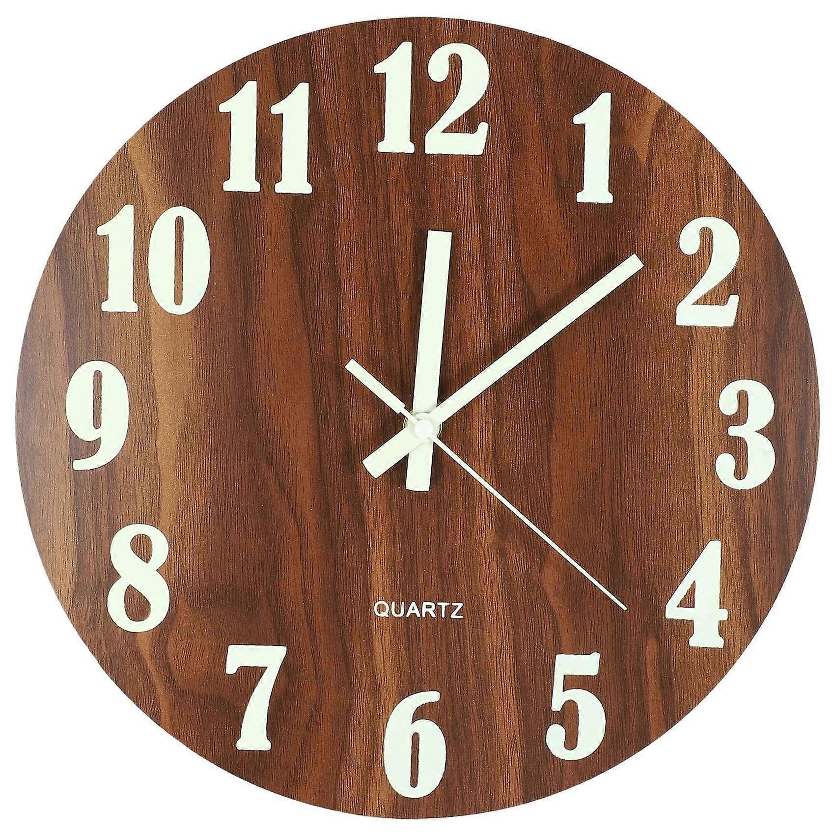 12 Inch Night Light Function Wooden Wall Clock Operated Indoor Clocks