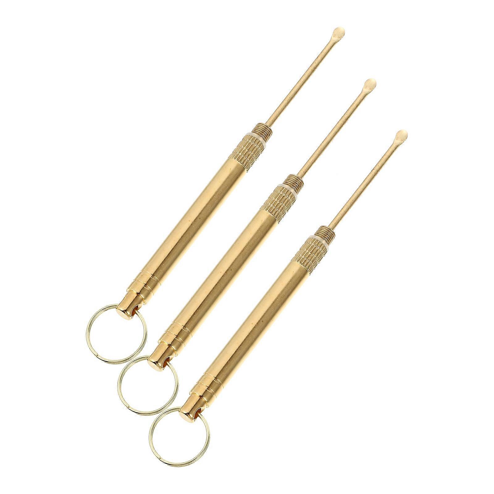Ear Pick Brass Tools for Ear Cleaning 3Pcs Portable Kit in Yellow