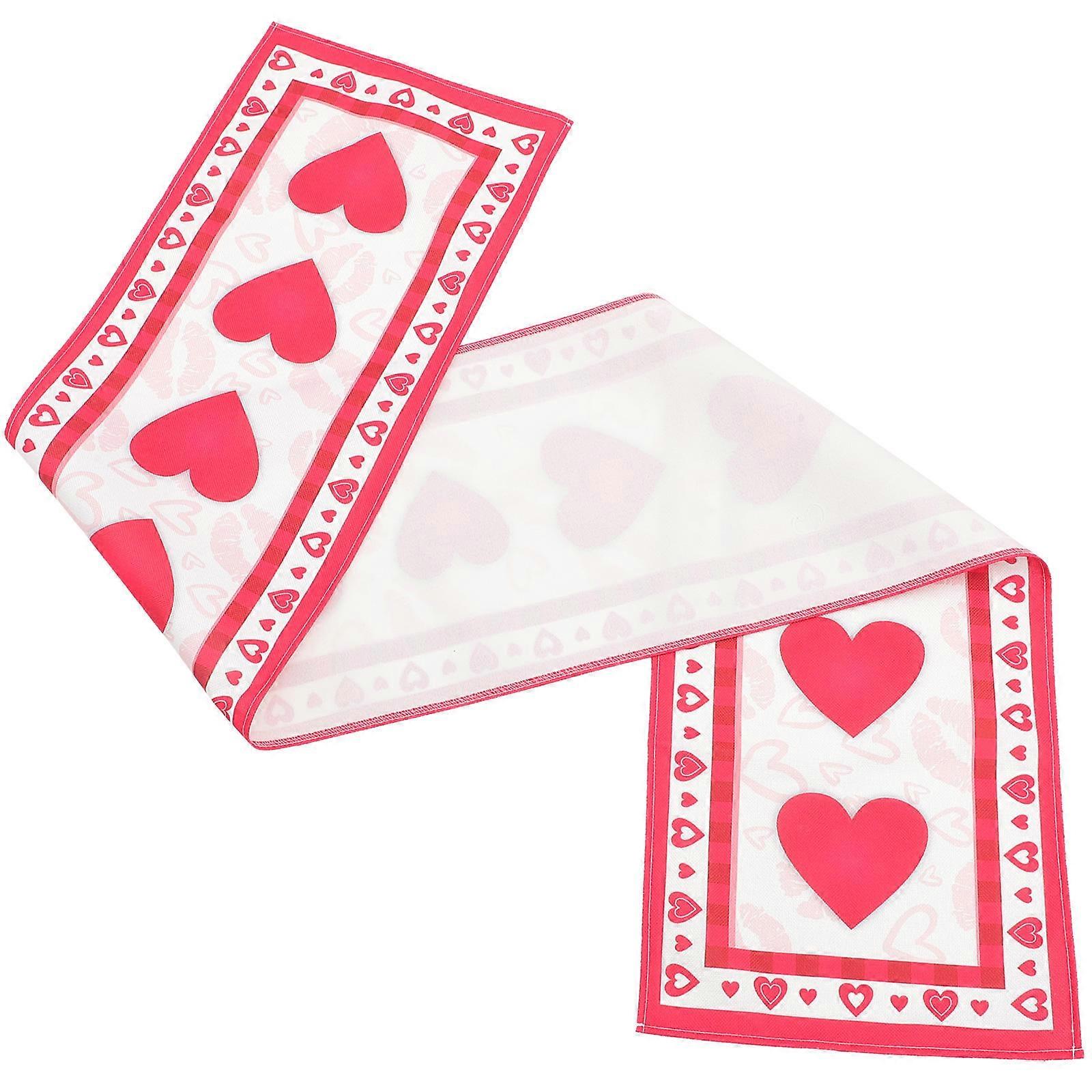 Romantic 3Pcs Table Runner Decorative Heart Pattern For Dinner Party Tea Party Red 178X33cm