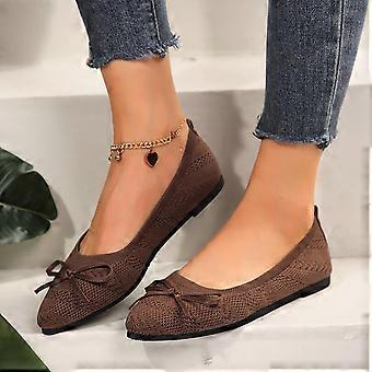 Bailarinas Willtoo para mujer, punta afilada, tejido con lazo, transpirables, sin cordones, cómodas, informales y elegantes para el trabajo o para caminar – Marrón