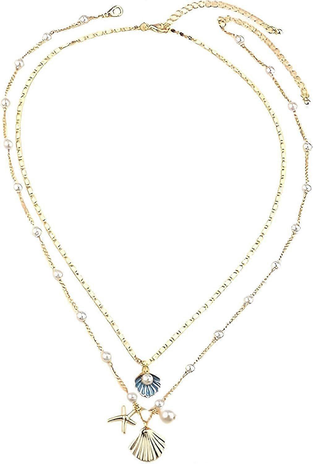 2pcs Layered Shell and Starfish Beach Choker Set