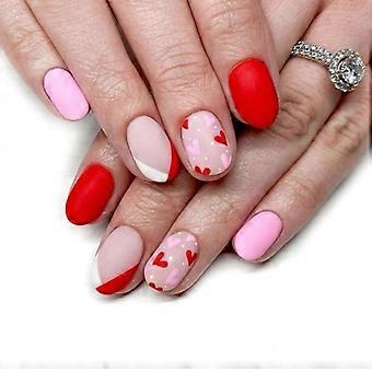 24 Stück Herz Designs Press On Nagel Short False Nail Matte Stick on Nail Manicure Nail Art für Partys und täglichen Gebrauch
