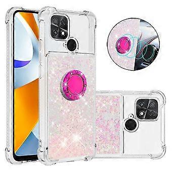 Case for Xiaomi Poco C40 Bling Flowing Liquid Floating Sparkle Glitter Bumper with Rotation Ring Kickstand Compatible with Xiaomi Poco C40 Case