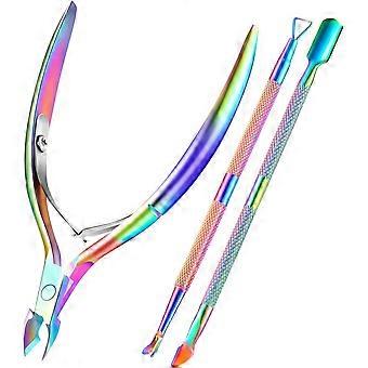 Cuticle Trimmer Cuticle Remover with Cuticle Pusher, Professional Stainless Steel Durable Pedicure Manicure Tools Cutter Nipper Scissor Clipper for Fi