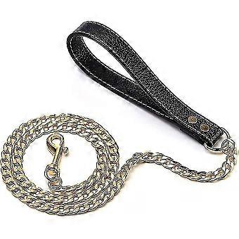 4ft Metal Dog Lead With Leather Handle,fully Welded Gold Dog Leash,316l Stainess 26-27