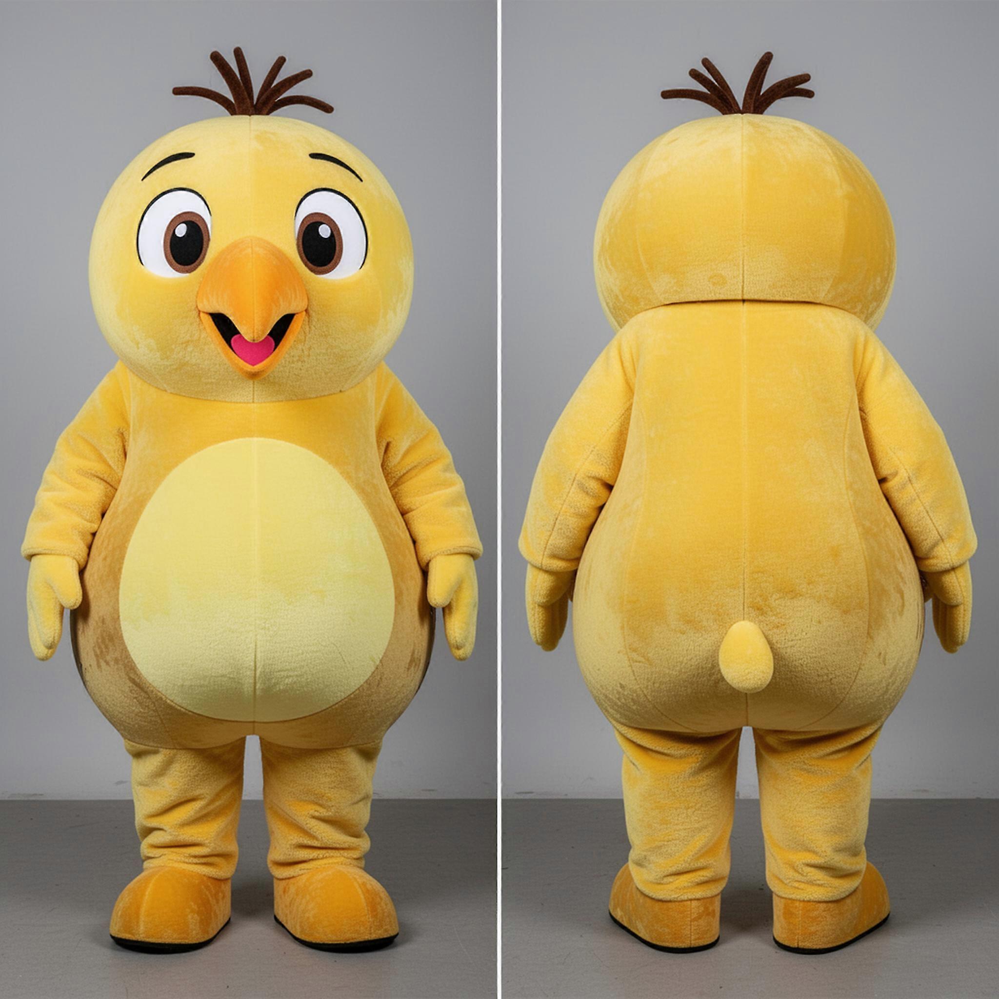 MASTICOT Yellow Fuzzy Smiling Kiwi Mascot