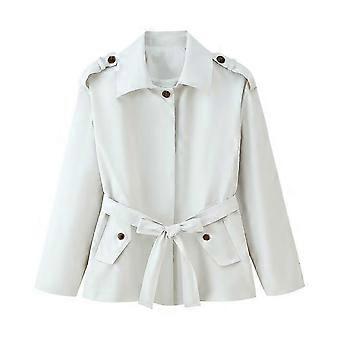 Women's Autumn New Slim-Fit Short Trench Coat With Belt, Simple And Elegant Lapel Design 26-27