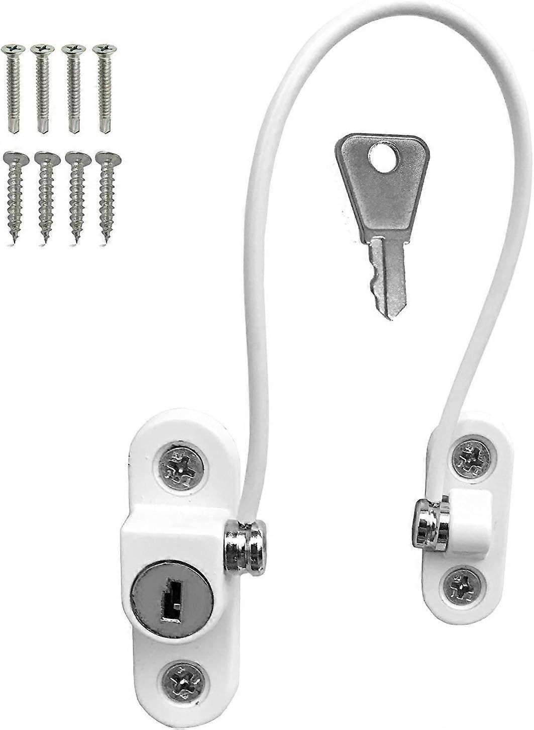 UPVC Window Cable Restrictor Lock, Child Safety Security Wire, White 2 Pack