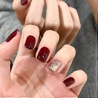 Nail Detachable Manicure Piece Wearing Armor Pure Desire New Year Red Flash Powder White False Nail Manicure Patch
